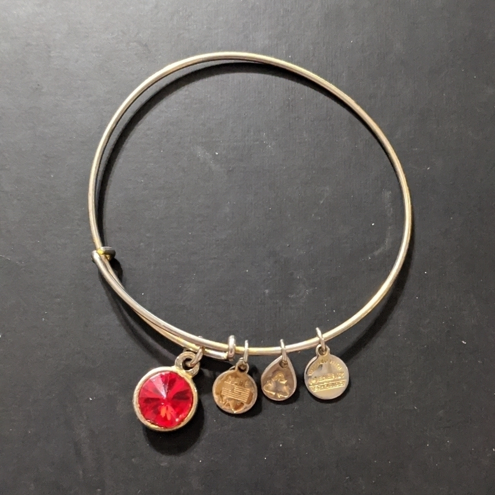 𝅺Alex and Ani Gold Tone Red Rhinestone July Birthstone Ruby Expandable Bracelet